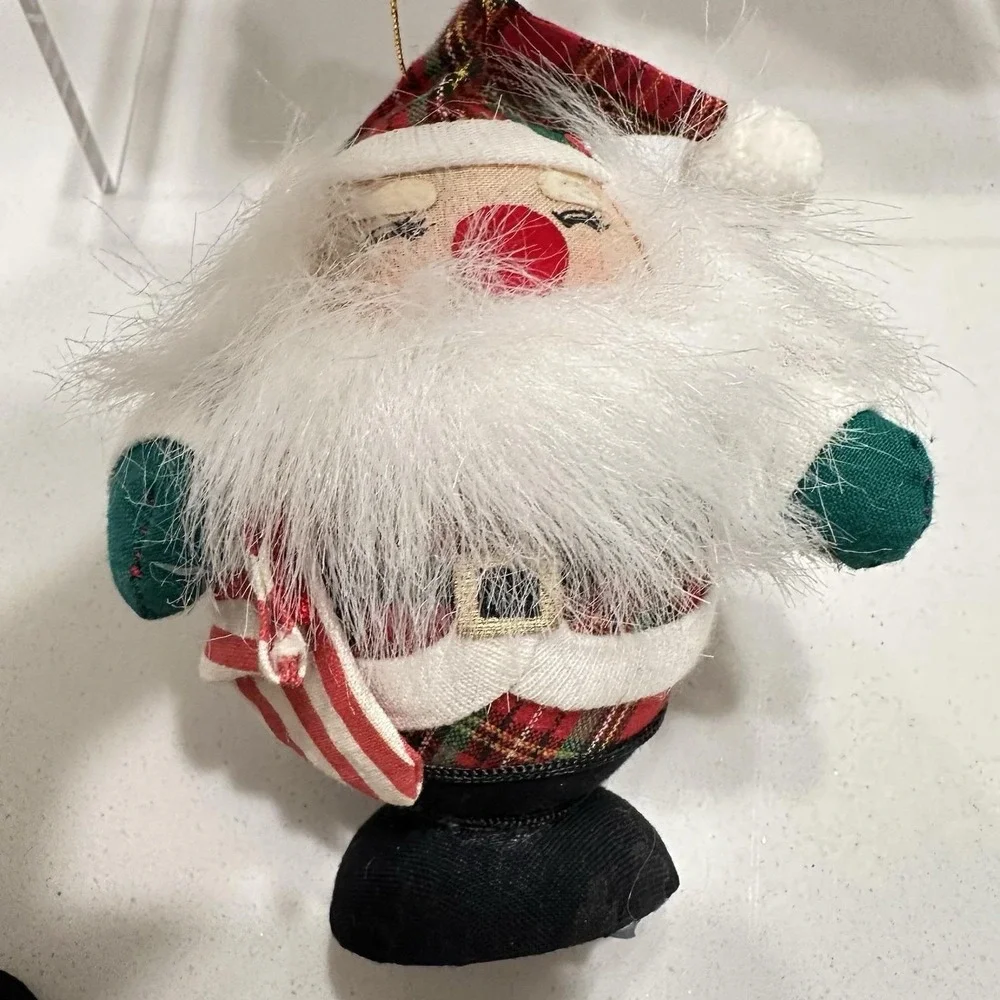 Vintage Santa Claus Plaid Egg Shaped ‎ Christmas Tree Ornaments 5